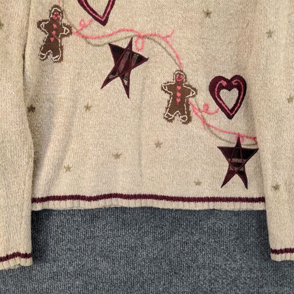 Christopher & Banks Hand Embroidered Sweater Womens Size M Tan Wool Blend - Picture 8 of 12